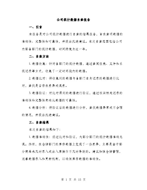 公司统计数据自查报告（5篇）