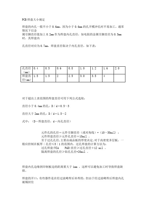 PCB焊盘大小规定