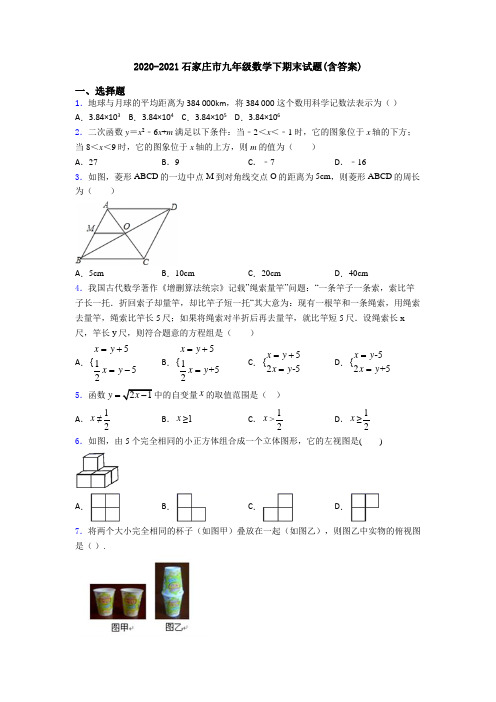 2020-2021石家庄市九年级数学下期末试题(含答案)