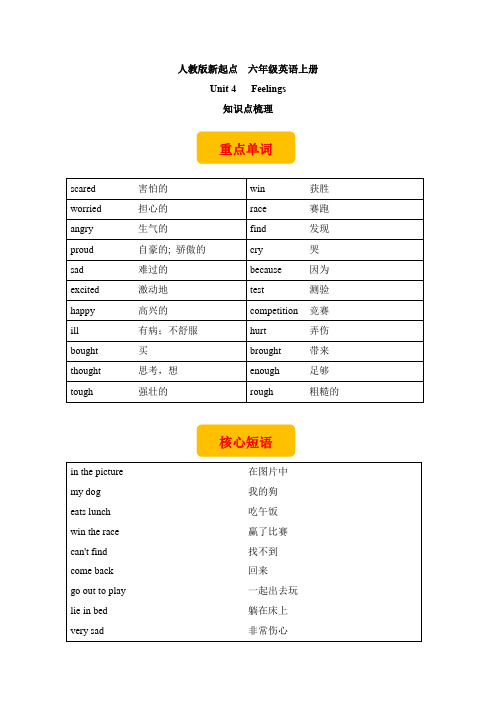 六年级上册英语讲义(梳理 讲解 典例 拓展 习题)-Unit 4 Feelings 人教新起点