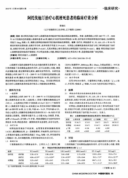 阿托伐他汀治疗心肌梗死患者的临床疗效分析