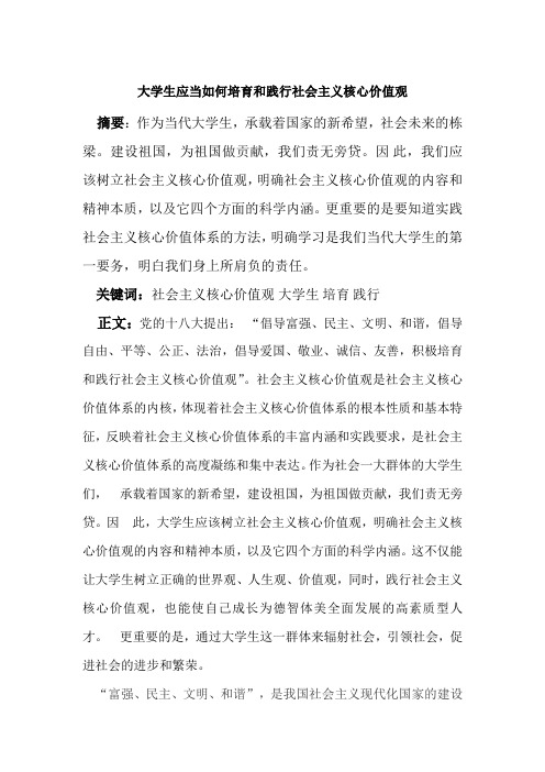 大学生应当如何培育和践行社会主义核心价值观(刘激扬组)