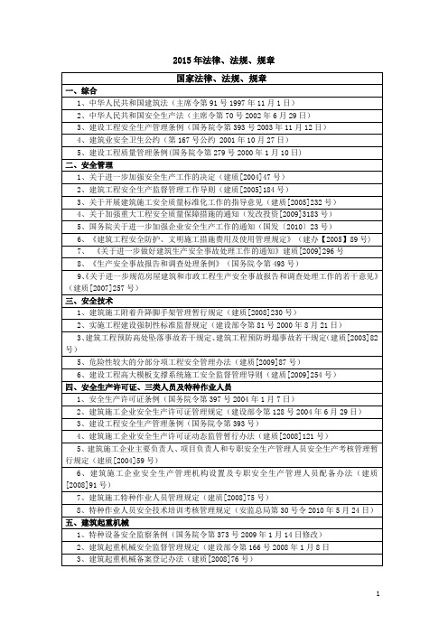 国家行业施工技术规范及规程目录-201605更新