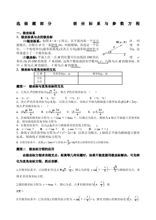 高中数学选修极坐标与参数方程知识点与题型