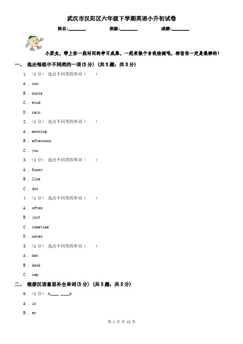 武汉市汉阳区六年级下学期英语小升初试卷