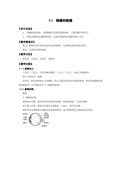 5-4眼睛和眼镜(教案)人教版初中物理八年级上册