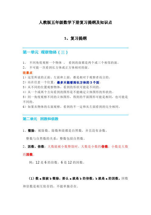 人教版五年级数学下册复习提纲及知识点