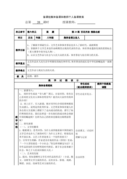 八年级历史下册教案百花齐放 推陈出新