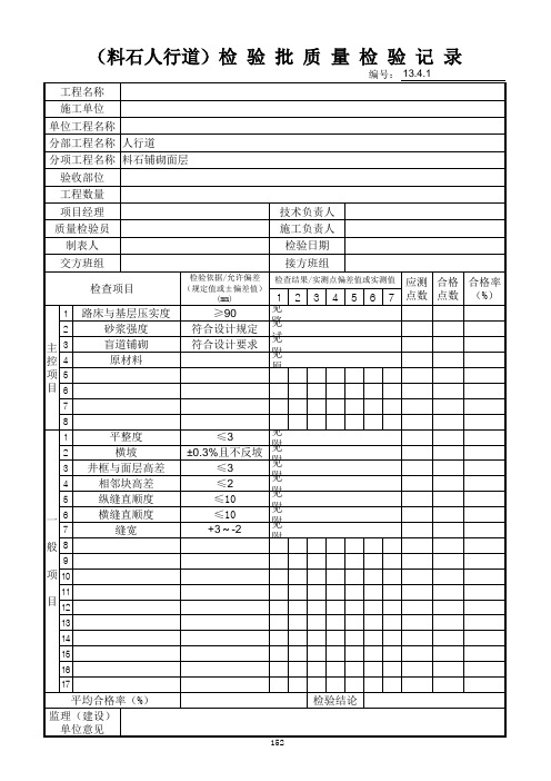 152料石人行道检验批质量检验记录