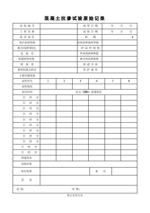 混凝土抗渗试验原始记录