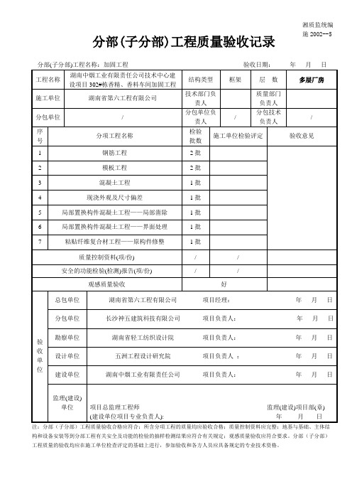 加固 分部(子分部)工程质量验收记录