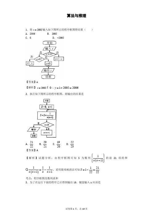 2018届高考数学二轮算法与推理专题卷(全国通用)(8)