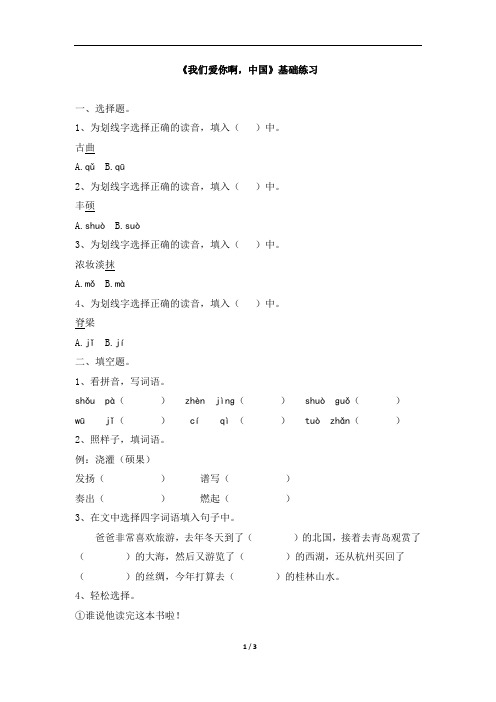 苏教版小学六年级语文上册《我们爱你啊,中国》基础练习