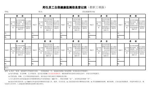 师生员工自我健康监测信息登记表