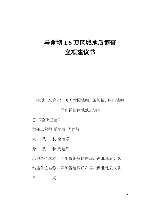 马角坝1比5万区域地质调查立项建议书