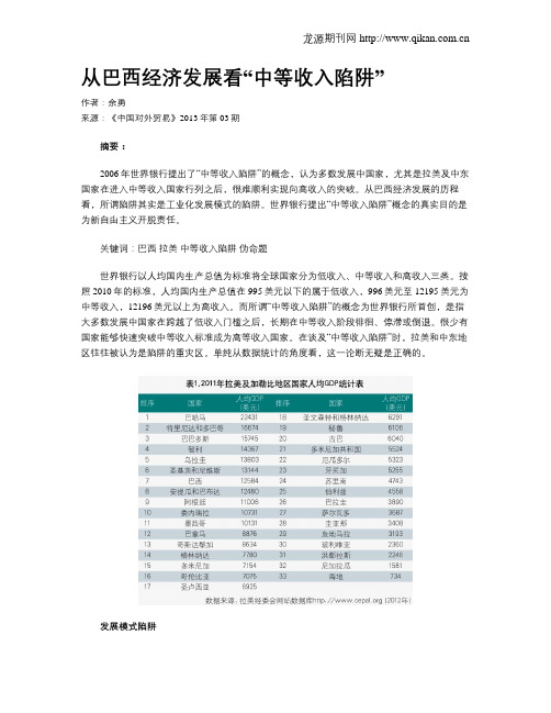 从巴西经济发展看“中等收入陷阱”