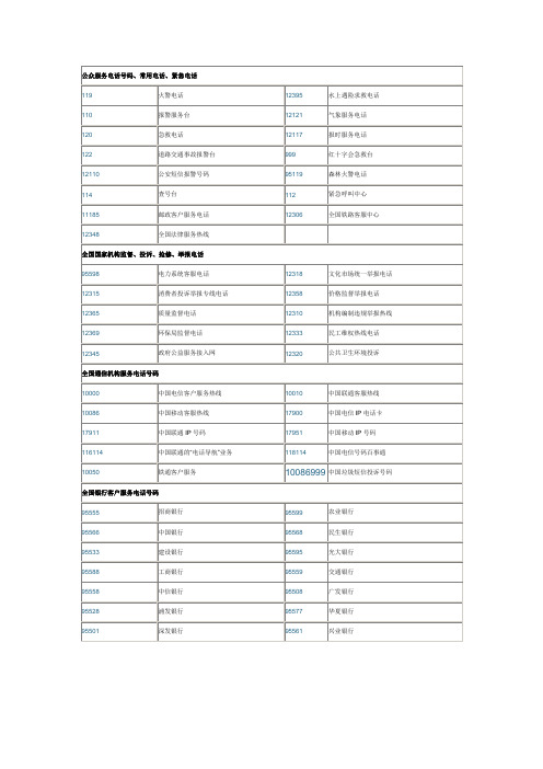 公众服务电话号码