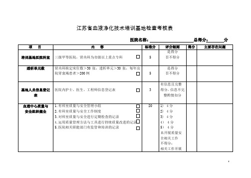 江苏省血液透析培训基地检查考核表