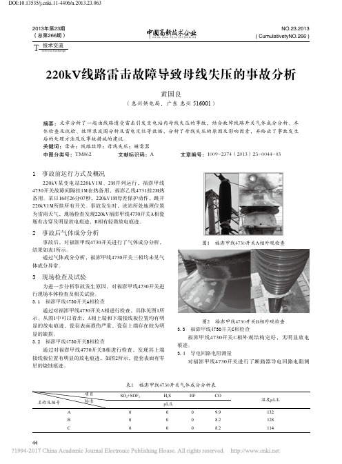 220kV线路雷击故障导致母线失压的事故分析_黄国良