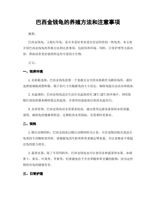 巴西金钱龟的养殖方法和注意事项