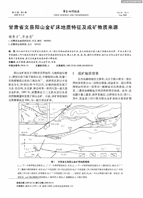 甘肃省文县阳山金矿床地质特征及成矿物质来源