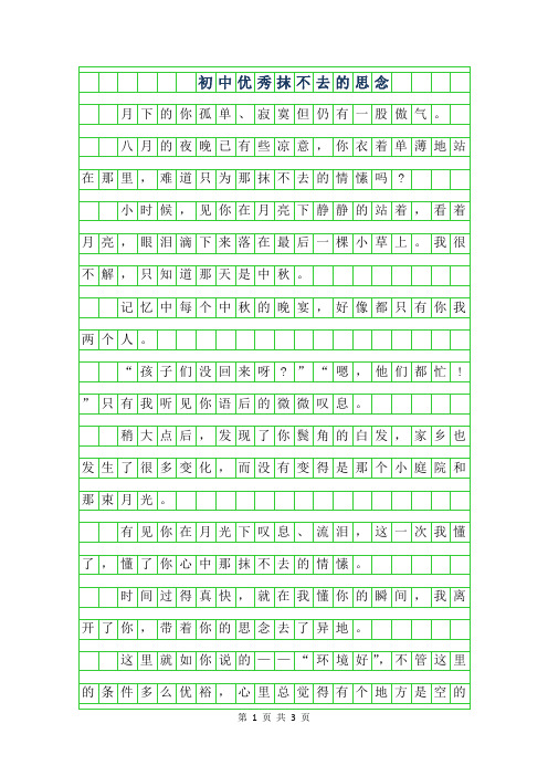 2019年初中优秀作文600字-抹不去的思念
