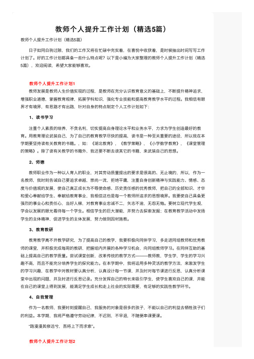 教师个人提升工作计划（精选5篇）