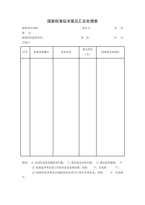 国家标准征求意见汇总处理表