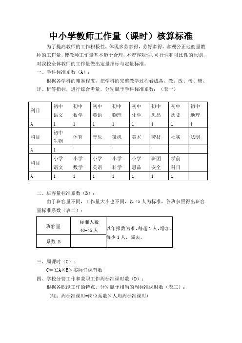 教师工作量核算标准 -