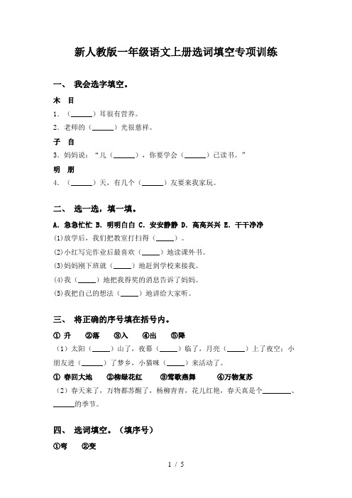 新人教版一年级语文上册选词填空专项训练