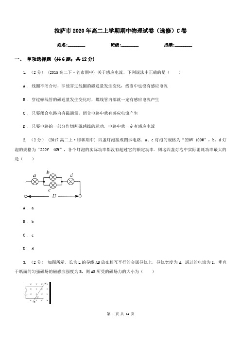 拉萨市2020年高二上学期期中物理试卷(选修)C卷