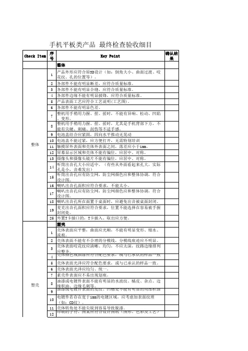 手机、平板类产品检查验收表