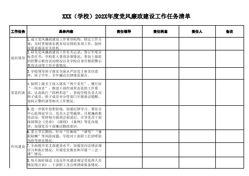 学校党风廉政建设工作任务清单