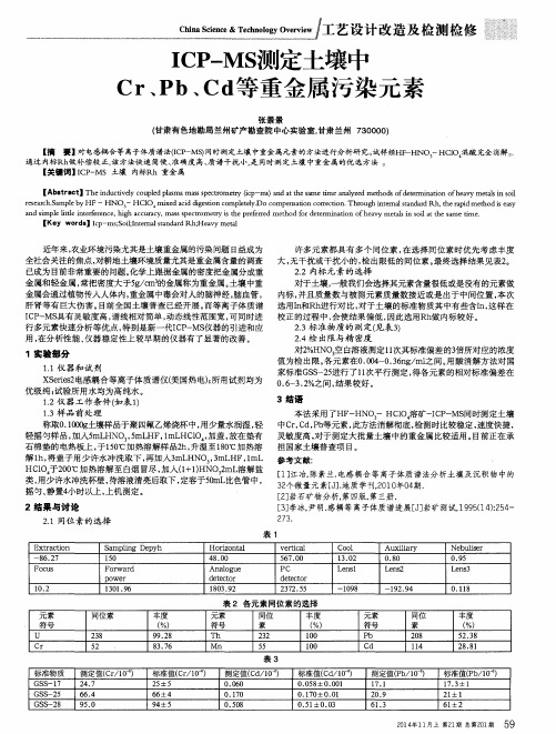 ICP-MS测定土壤中Cr、Pb、Cd等重金属污染元素