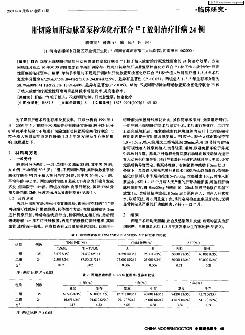 肝切除加肝动脉置泵栓塞化疗联合 125I放射治疗肝癌24例