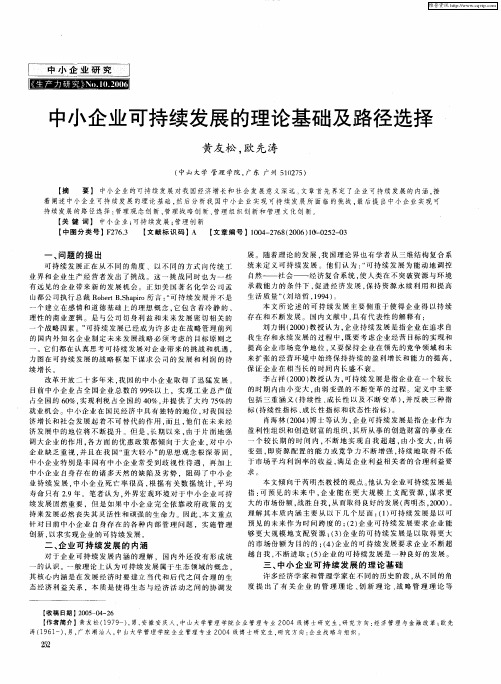 中小企业可持续发展的理论基础及路径选择