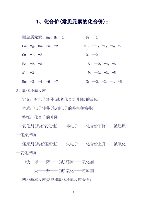 天津化学会考知识点(良心出品必属精品)