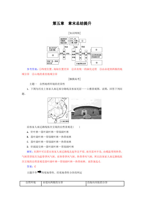 【金版学案】2019秋地理人教版必修1练习：第五章 章末总结提升 Word版含解析