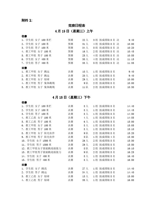 校第六届田径运动会竞赛日程表