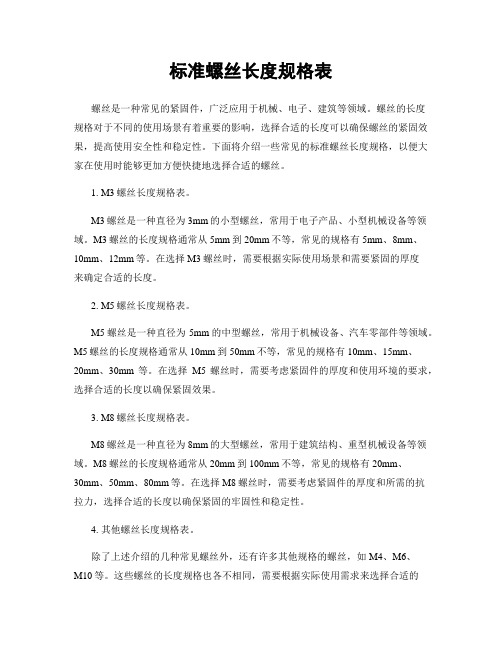 标准螺丝长度规格表