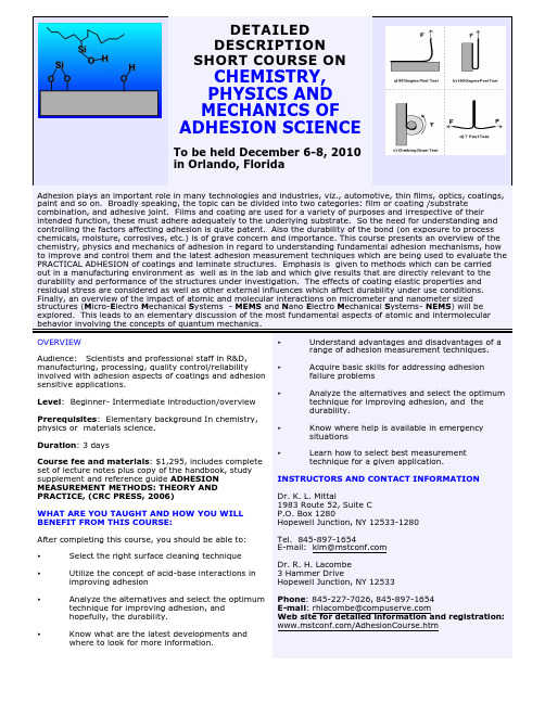 CHEMISTRY - PHYSICS AND MECHANICS OF ADHESION SCIENCE