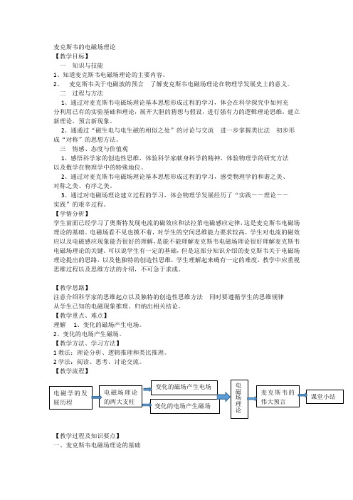 麦克斯韦的电磁场理论教学设计