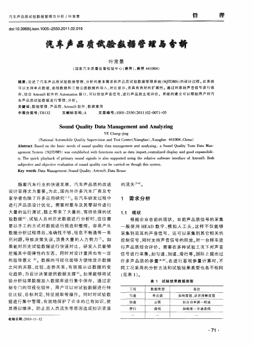 汽车声品质试验数据管理与分析