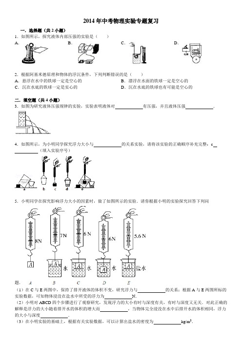 2014年中考物理实验专题复习(含答案)