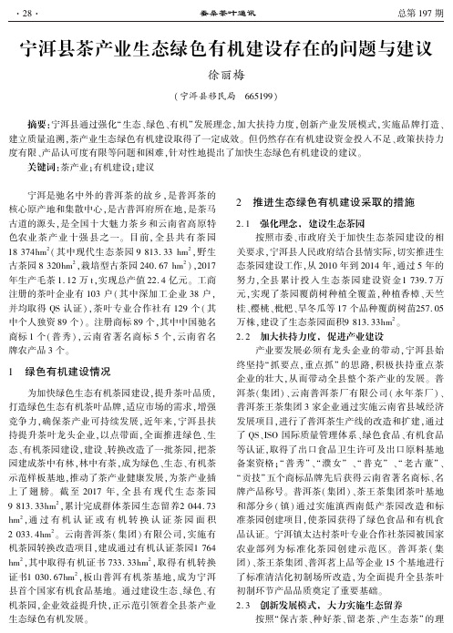 宁洱县茶产业生态绿色有机建设存在的问题与建议