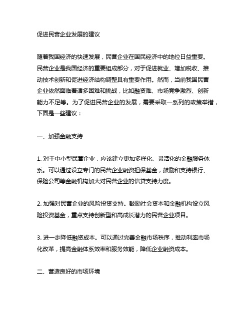 关于促进民营企业发展的建议 提案