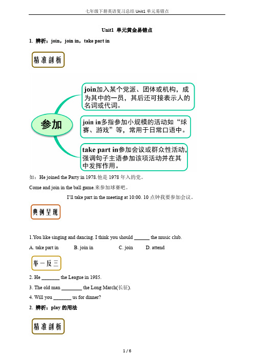 七年级下册英语复习总结Unit1单元易错点