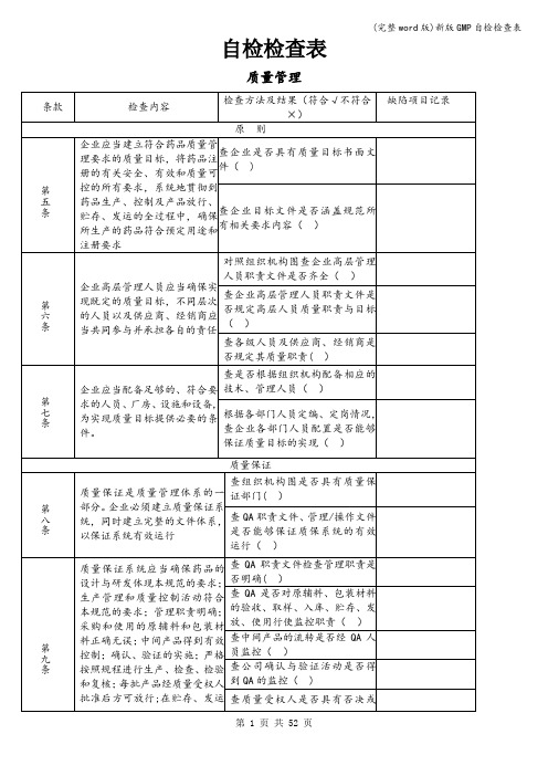 (完整word版)新版GMP自检检查表