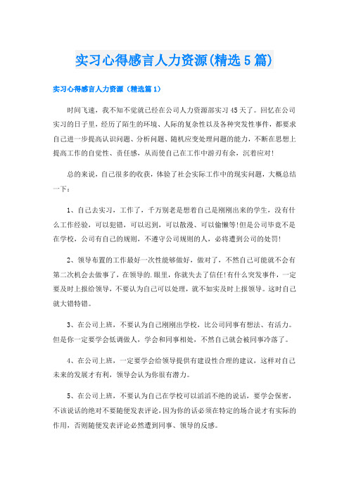 实习心得感言人力资源(精选5篇)