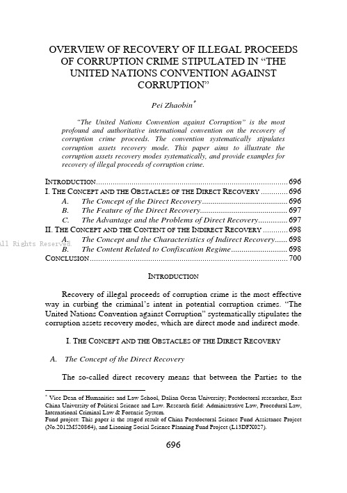 OVERVIEW OF RECOVERY OF ILLEGAL PROCEEDS OF CORRUP